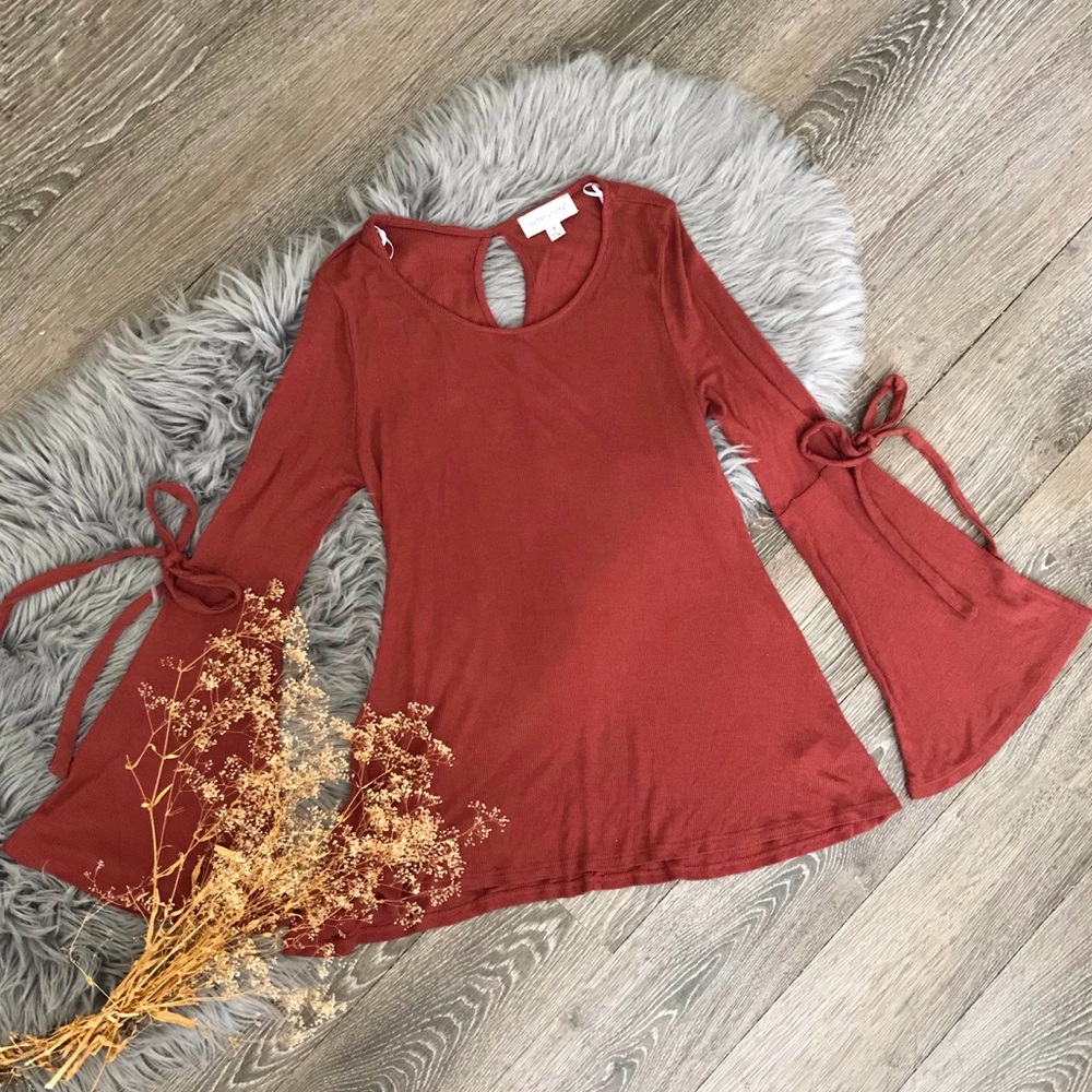 Coverstitched Rust Orange Bell Sleeve Top